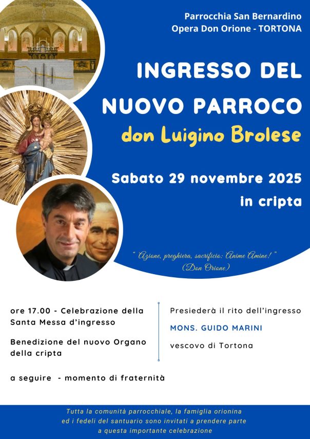 29 NOVEMBRE ORE 17.00 – INGRESSO DEL NUOVO PARROCO DON LUIGINO BROLESE