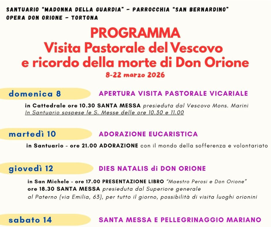 Appuntamenti della Visita Pastorale e Dies Natalis Don Orione