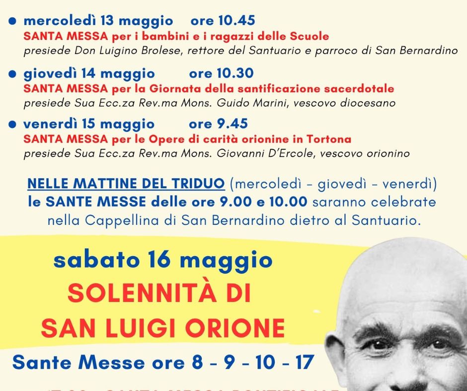 Il Santuario in festa per San Luigi Orione: il programma delle celebrazioni