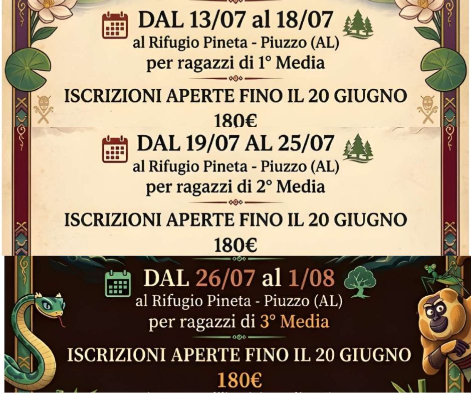 CAMPI ESTIVI 2026 A PIUZZO DELL’ORATORIO SAN LUIGI